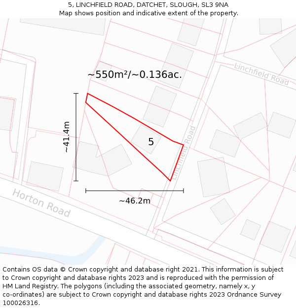 5, LINCHFIELD ROAD, DATCHET, SLOUGH, SL3 9NA: Plot and title map