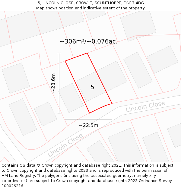 5, LINCOLN CLOSE, CROWLE, SCUNTHORPE, DN17 4BG: Plot and title map