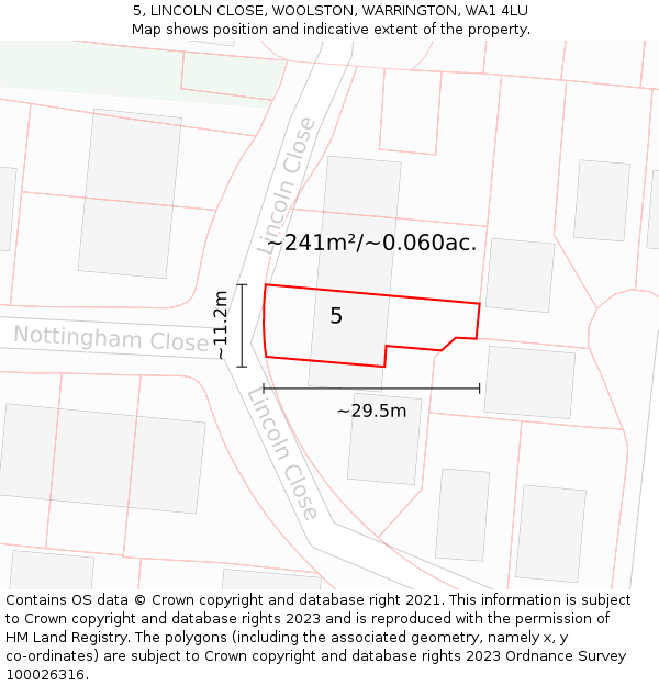 5, LINCOLN CLOSE, WOOLSTON, WARRINGTON, WA1 4LU: Plot and title map