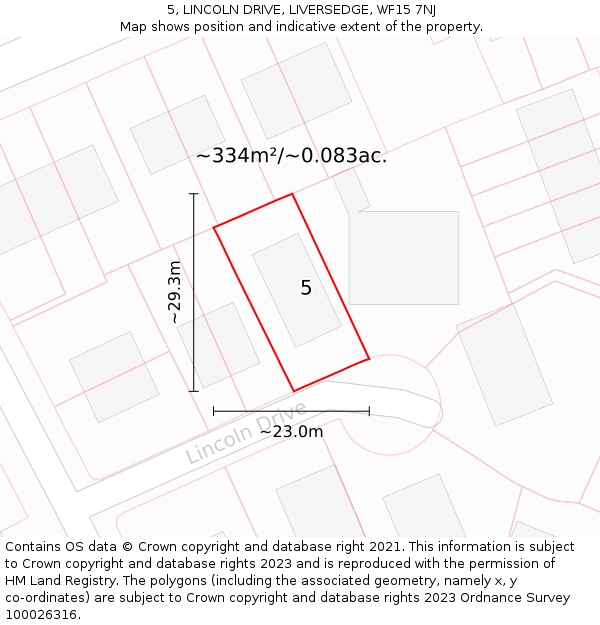 5, LINCOLN DRIVE, LIVERSEDGE, WF15 7NJ: Plot and title map