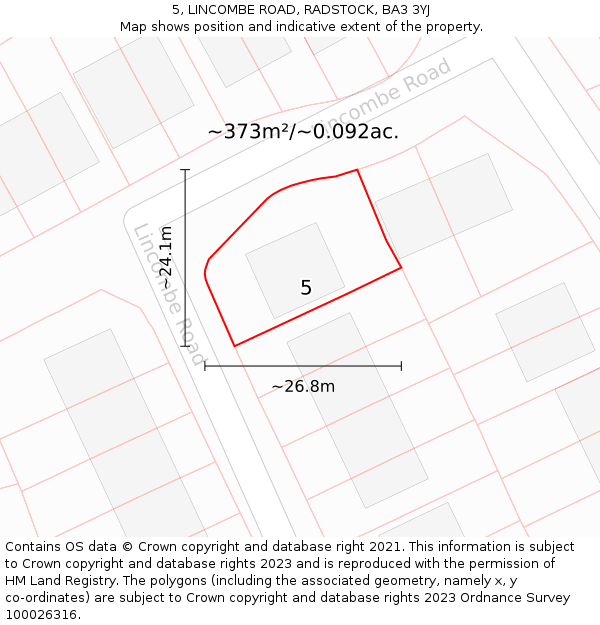 5, LINCOMBE ROAD, RADSTOCK, BA3 3YJ: Plot and title map