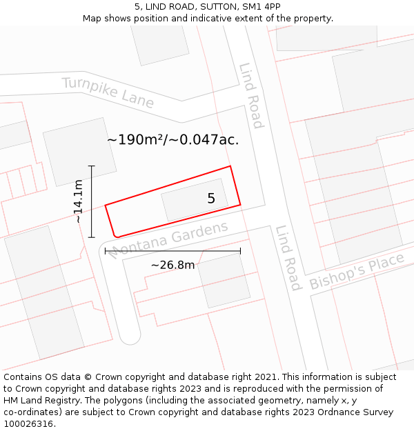 5, LIND ROAD, SUTTON, SM1 4PP: Plot and title map