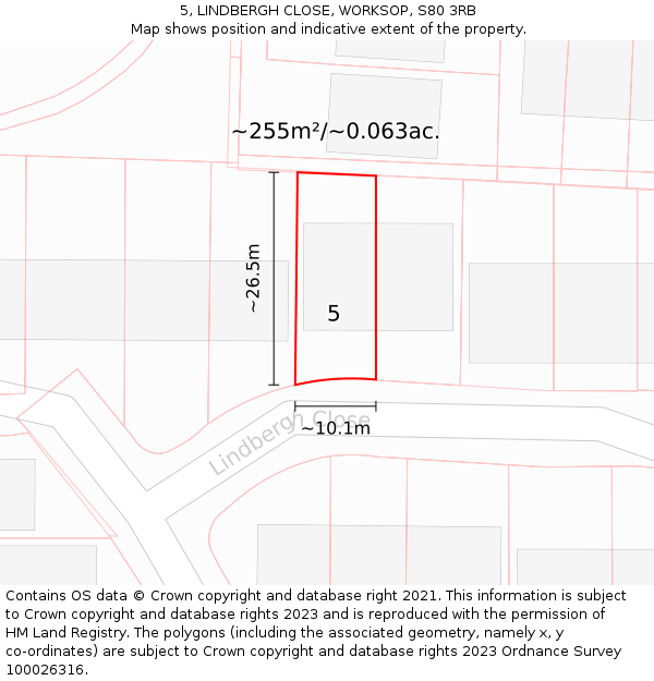 5, LINDBERGH CLOSE, WORKSOP, S80 3RB: Plot and title map