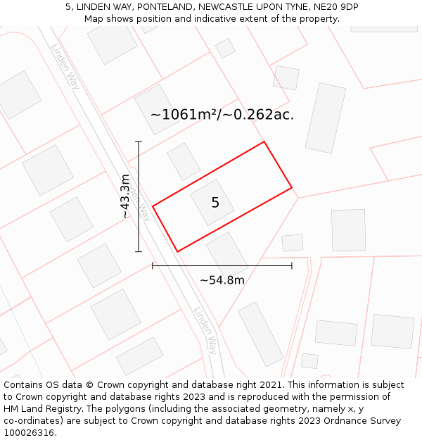 5, LINDEN WAY, PONTELAND, NEWCASTLE UPON TYNE, NE20 9DP: Plot and title map