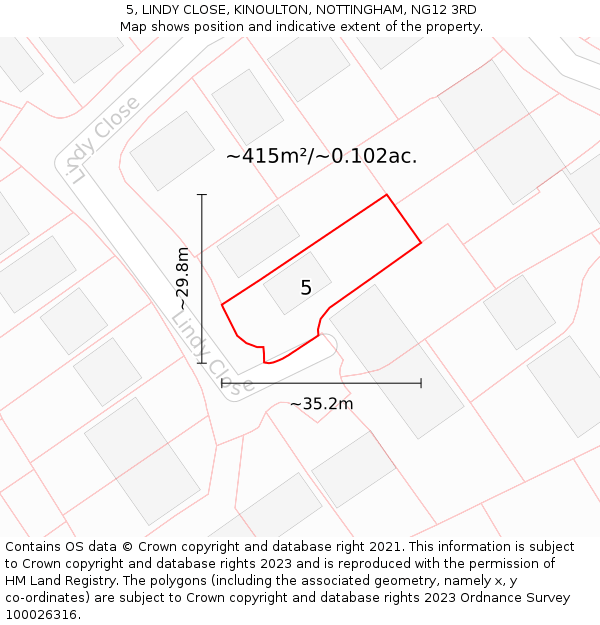 5, LINDY CLOSE, KINOULTON, NOTTINGHAM, NG12 3RD: Plot and title map