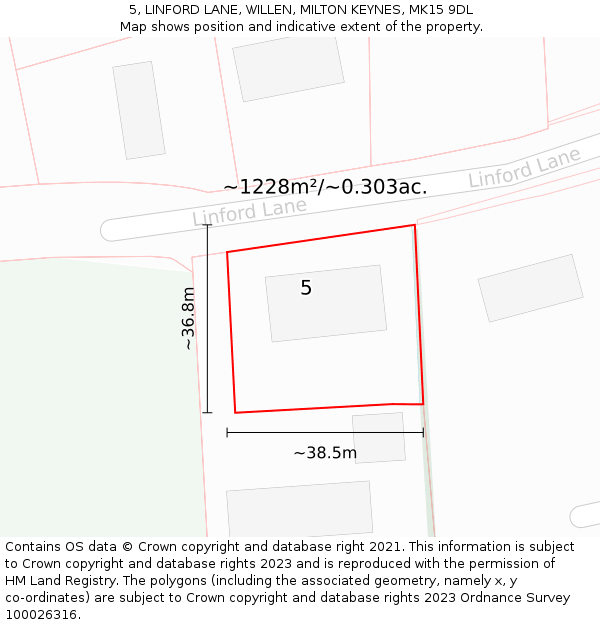 5, LINFORD LANE, WILLEN, MILTON KEYNES, MK15 9DL: Plot and title map