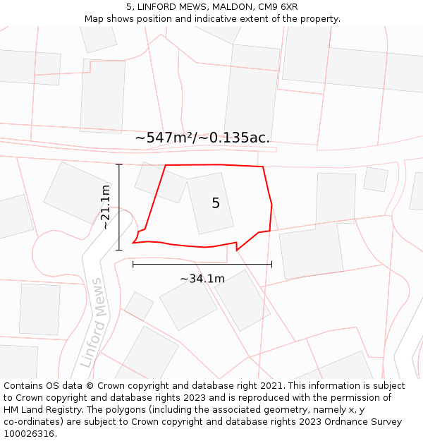 5, LINFORD MEWS, MALDON, CM9 6XR: Plot and title map