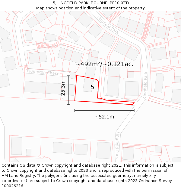 5, LINGFIELD PARK, BOURNE, PE10 0ZD: Plot and title map