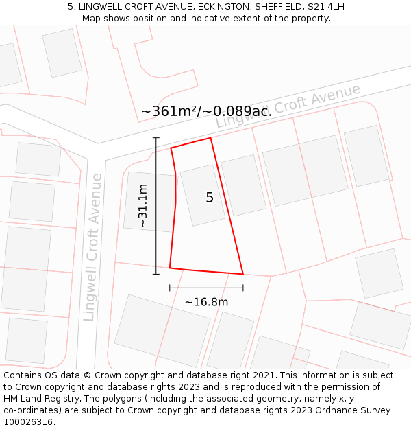 5, LINGWELL CROFT AVENUE, ECKINGTON, SHEFFIELD, S21 4LH: Plot and title map