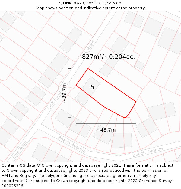 5, LINK ROAD, RAYLEIGH, SS6 8AF: Plot and title map