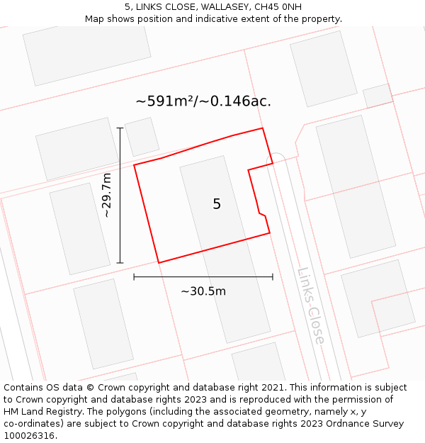 5, LINKS CLOSE, WALLASEY, CH45 0NH: Plot and title map