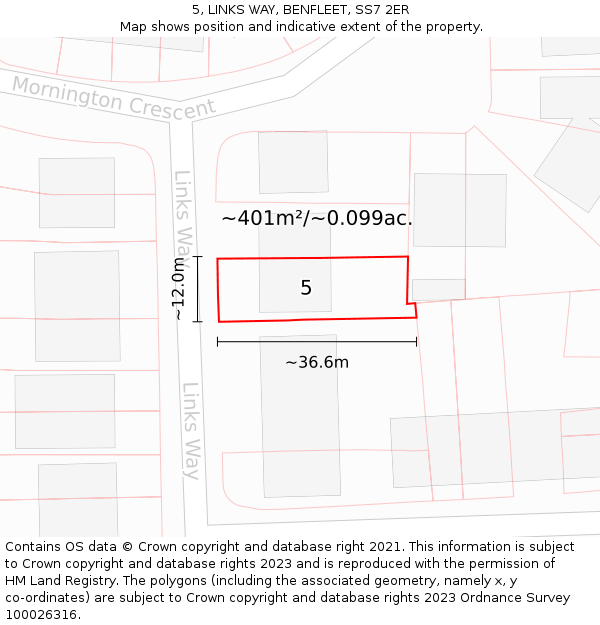 5, LINKS WAY, BENFLEET, SS7 2ER: Plot and title map