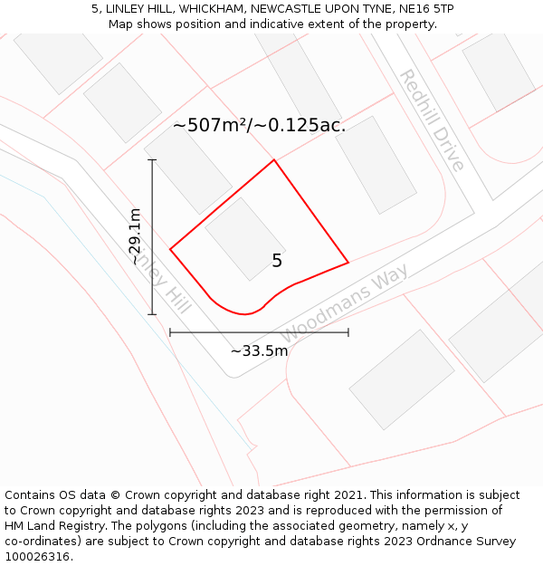 5, LINLEY HILL, WHICKHAM, NEWCASTLE UPON TYNE, NE16 5TP: Plot and title map