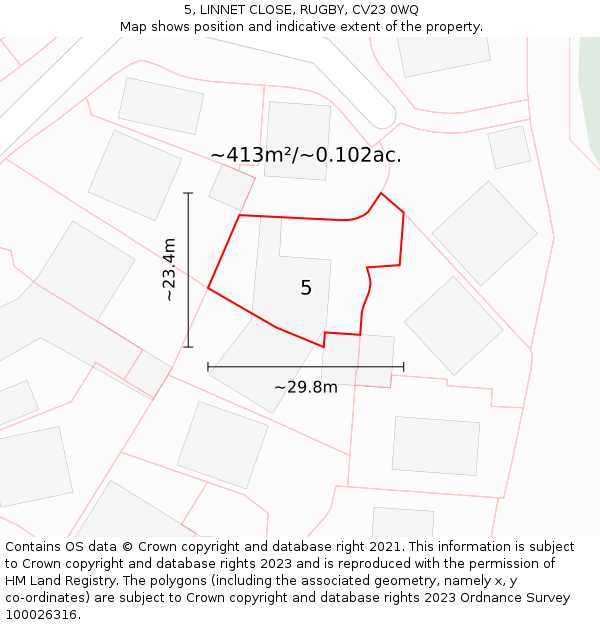 5, LINNET CLOSE, RUGBY, CV23 0WQ: Plot and title map