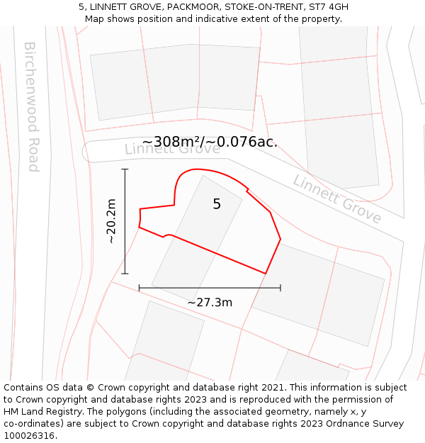 5, LINNETT GROVE, PACKMOOR, STOKE-ON-TRENT, ST7 4GH: Plot and title map