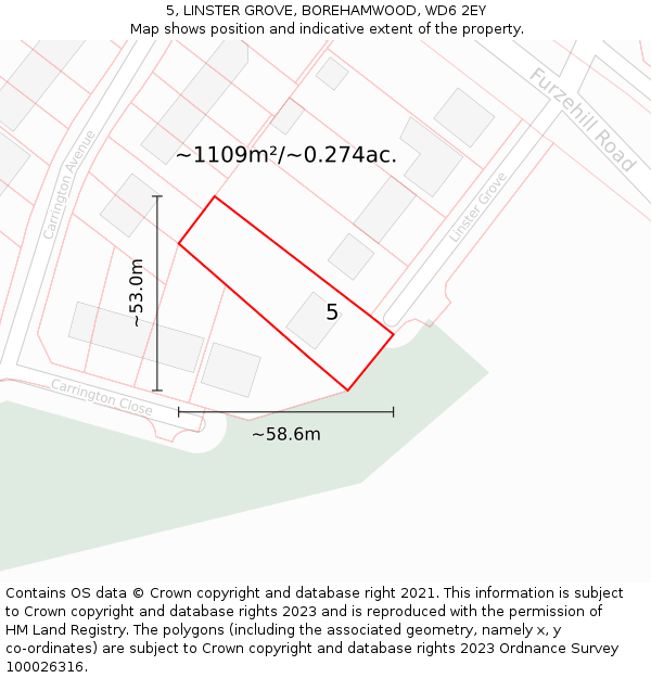 5, LINSTER GROVE, BOREHAMWOOD, WD6 2EY: Plot and title map