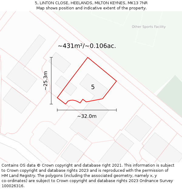 5, LINTON CLOSE, HEELANDS, MILTON KEYNES, MK13 7NR: Plot and title map