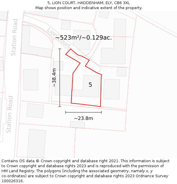 5, LION COURT, HADDENHAM, ELY, CB6 3XL: Plot and title map