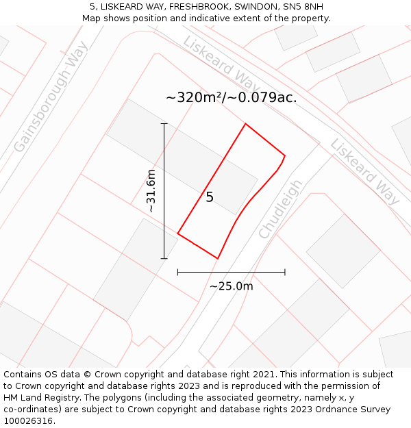 5, LISKEARD WAY, FRESHBROOK, SWINDON, SN5 8NH: Plot and title map