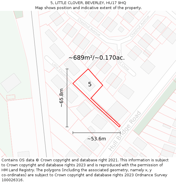 5, LITTLE CLOVER, BEVERLEY, HU17 9HQ: Plot and title map