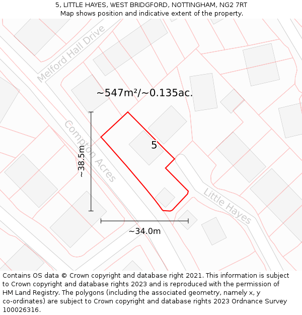 5, LITTLE HAYES, WEST BRIDGFORD, NOTTINGHAM, NG2 7RT: Plot and title map