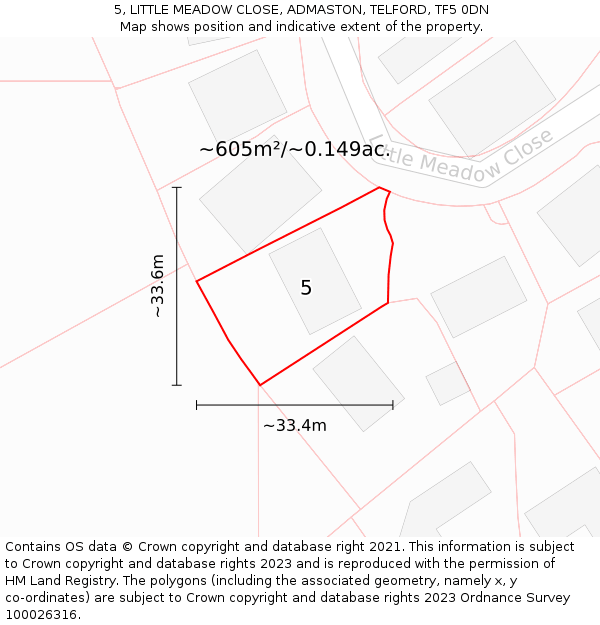 5, LITTLE MEADOW CLOSE, ADMASTON, TELFORD, TF5 0DN: Plot and title map