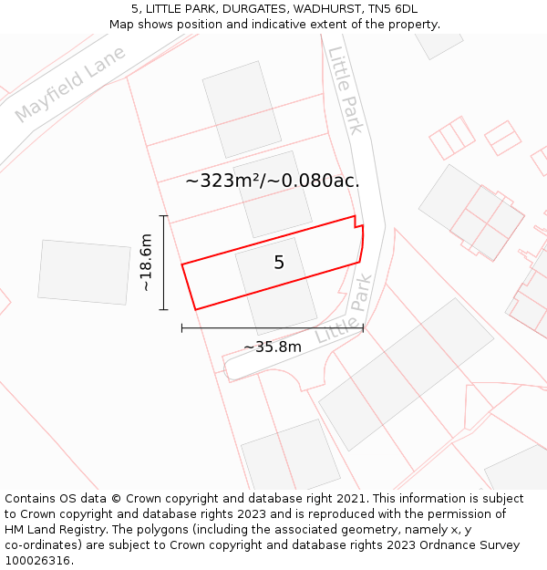 5, LITTLE PARK, DURGATES, WADHURST, TN5 6DL: Plot and title map