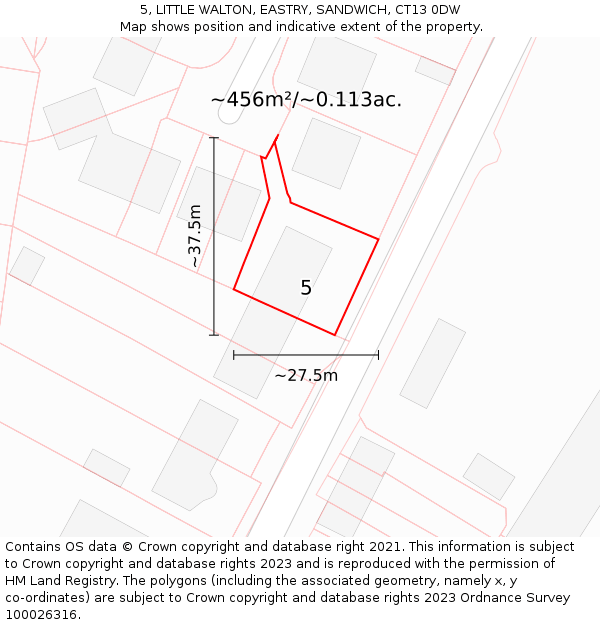 5, LITTLE WALTON, EASTRY, SANDWICH, CT13 0DW: Plot and title map