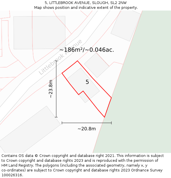 5, LITTLEBROOK AVENUE, SLOUGH, SL2 2NW: Plot and title map