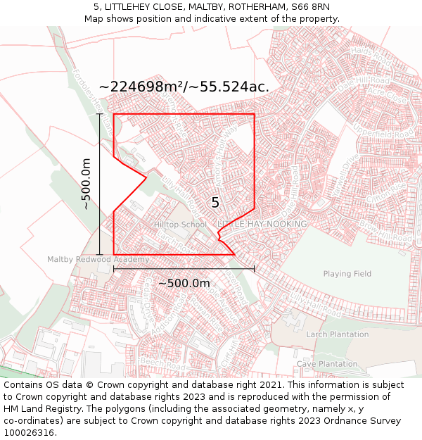 5, LITTLEHEY CLOSE, MALTBY, ROTHERHAM, S66 8RN: Plot and title map