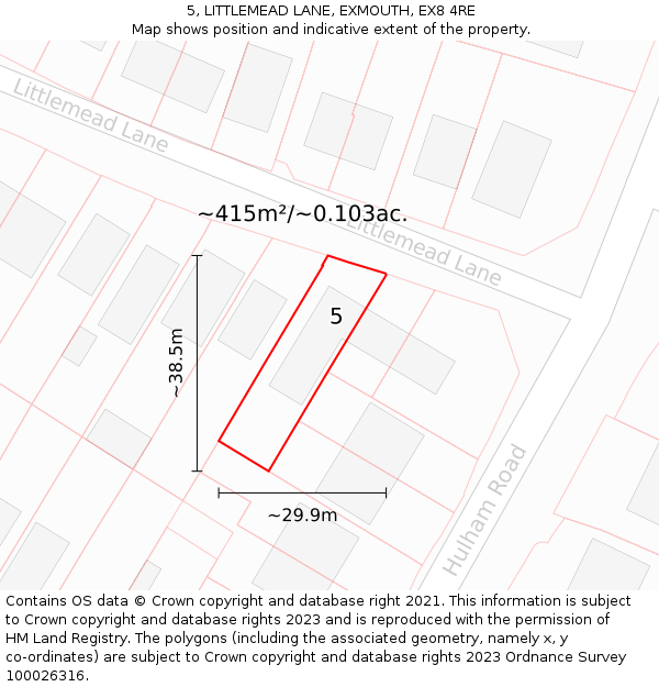 5, LITTLEMEAD LANE, EXMOUTH, EX8 4RE: Plot and title map