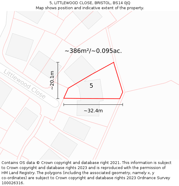 5, LITTLEWOOD CLOSE, BRISTOL, BS14 0JQ: Plot and title map