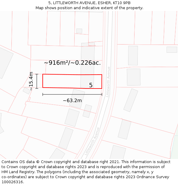 5, LITTLEWORTH AVENUE, ESHER, KT10 9PB: Plot and title map