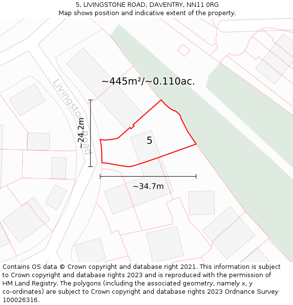 5, LIVINGSTONE ROAD, DAVENTRY, NN11 0RG: Plot and title map