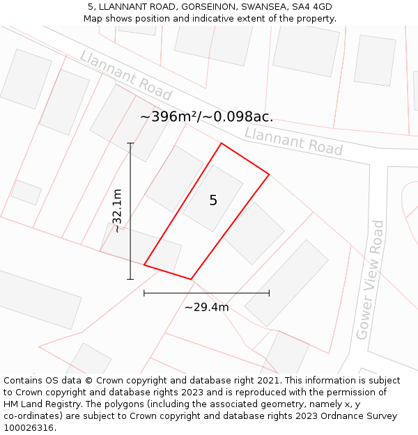 5, LLANNANT ROAD, GORSEINON, SWANSEA, SA4 4GD: Plot and title map