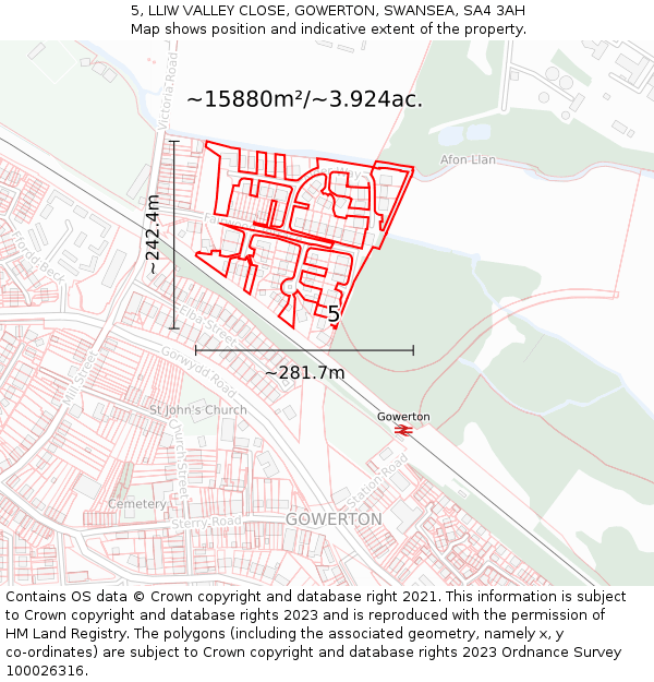 5, LLIW VALLEY CLOSE, GOWERTON, SWANSEA, SA4 3AH: Plot and title map