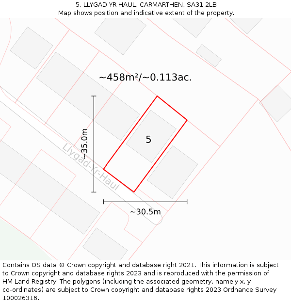 5, LLYGAD YR HAUL, CARMARTHEN, SA31 2LB: Plot and title map