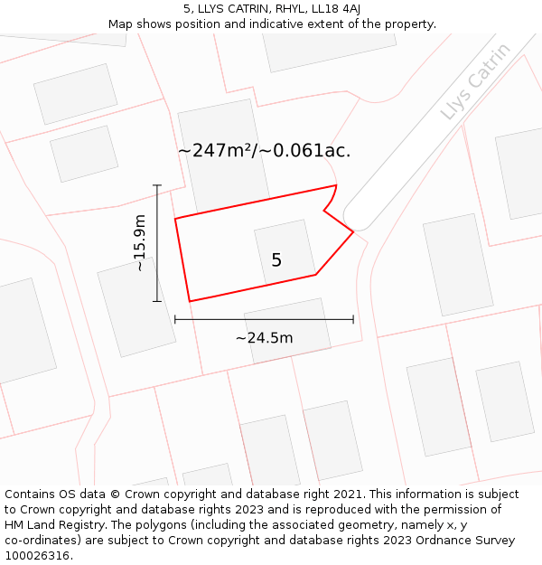 5, LLYS CATRIN, RHYL, LL18 4AJ: Plot and title map