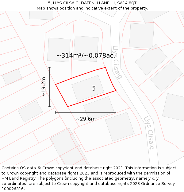 5, LLYS CILSAIG, DAFEN, LLANELLI, SA14 8QT: Plot and title map