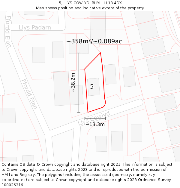 5, LLYS COWLYD, RHYL, LL18 4DX: Plot and title map