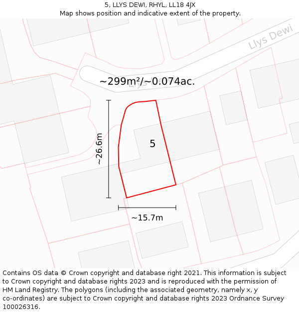 5, LLYS DEWI, RHYL, LL18 4JX: Plot and title map