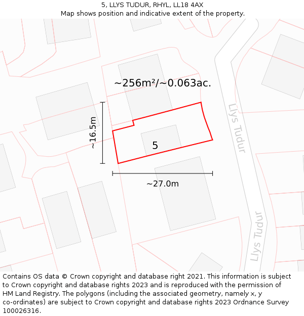 5, LLYS TUDUR, RHYL, LL18 4AX: Plot and title map