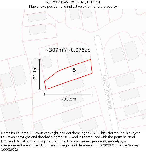 5, LLYS Y TYWYSOG, RHYL, LL18 4HJ: Plot and title map