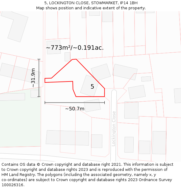 5, LOCKINGTON CLOSE, STOWMARKET, IP14 1BH: Plot and title map