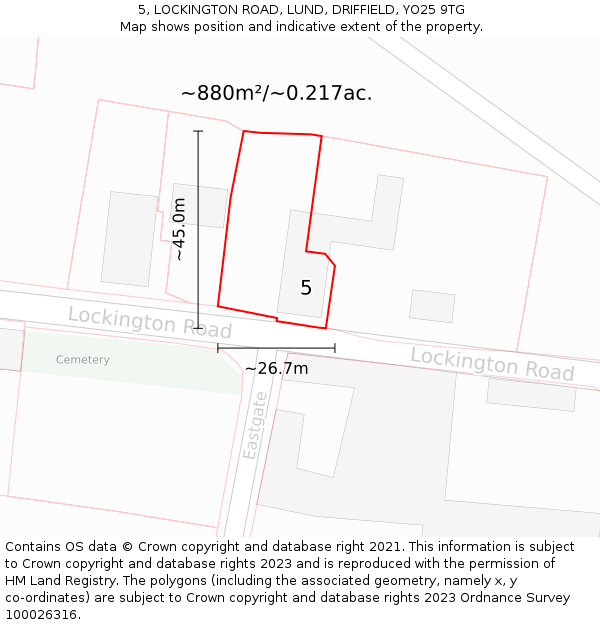 5, LOCKINGTON ROAD, LUND, DRIFFIELD, YO25 9TG: Plot and title map