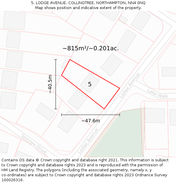 5, LODGE AVENUE, COLLINGTREE, NORTHAMPTON, NN4 0NQ: Plot and title map