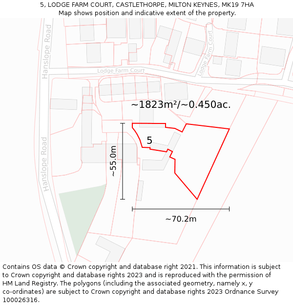 5, LODGE FARM COURT, CASTLETHORPE, MILTON KEYNES, MK19 7HA: Plot and title map