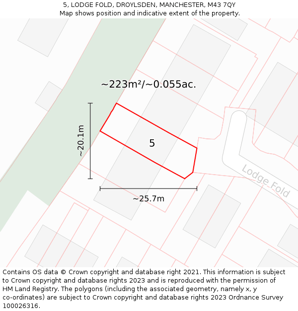 5, LODGE FOLD, DROYLSDEN, MANCHESTER, M43 7QY: Plot and title map