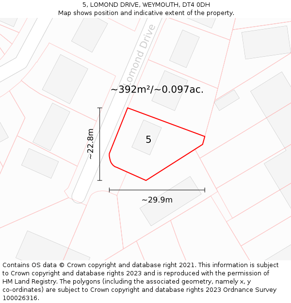 5, LOMOND DRIVE, WEYMOUTH, DT4 0DH: Plot and title map