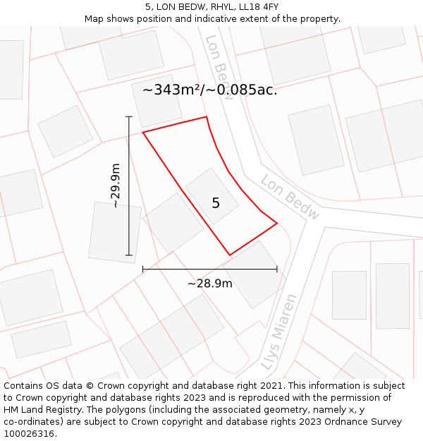 5, LON BEDW, RHYL, LL18 4FY: Plot and title map